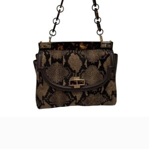 Tory Burch Black and Brown Snake Print Shoulder Bag